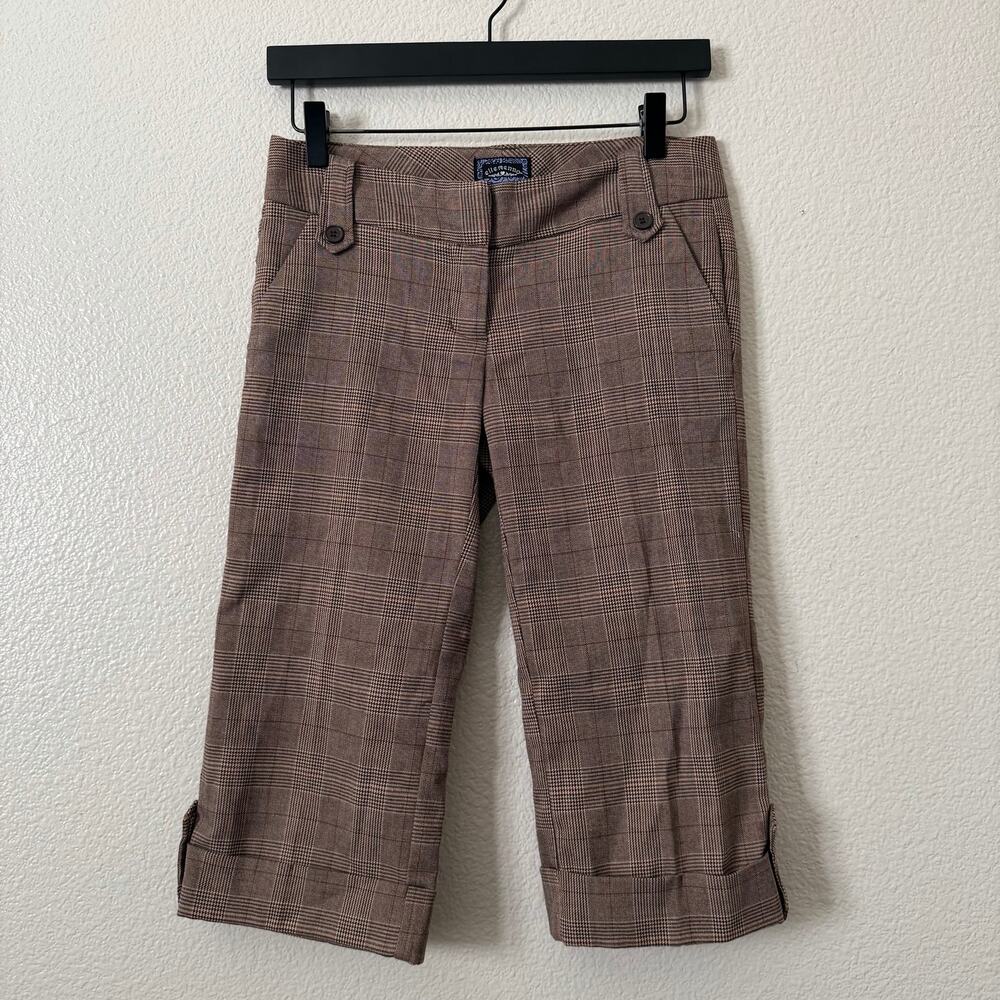 Ellemenno cropped capri cuffed plaid pants Y2K brown